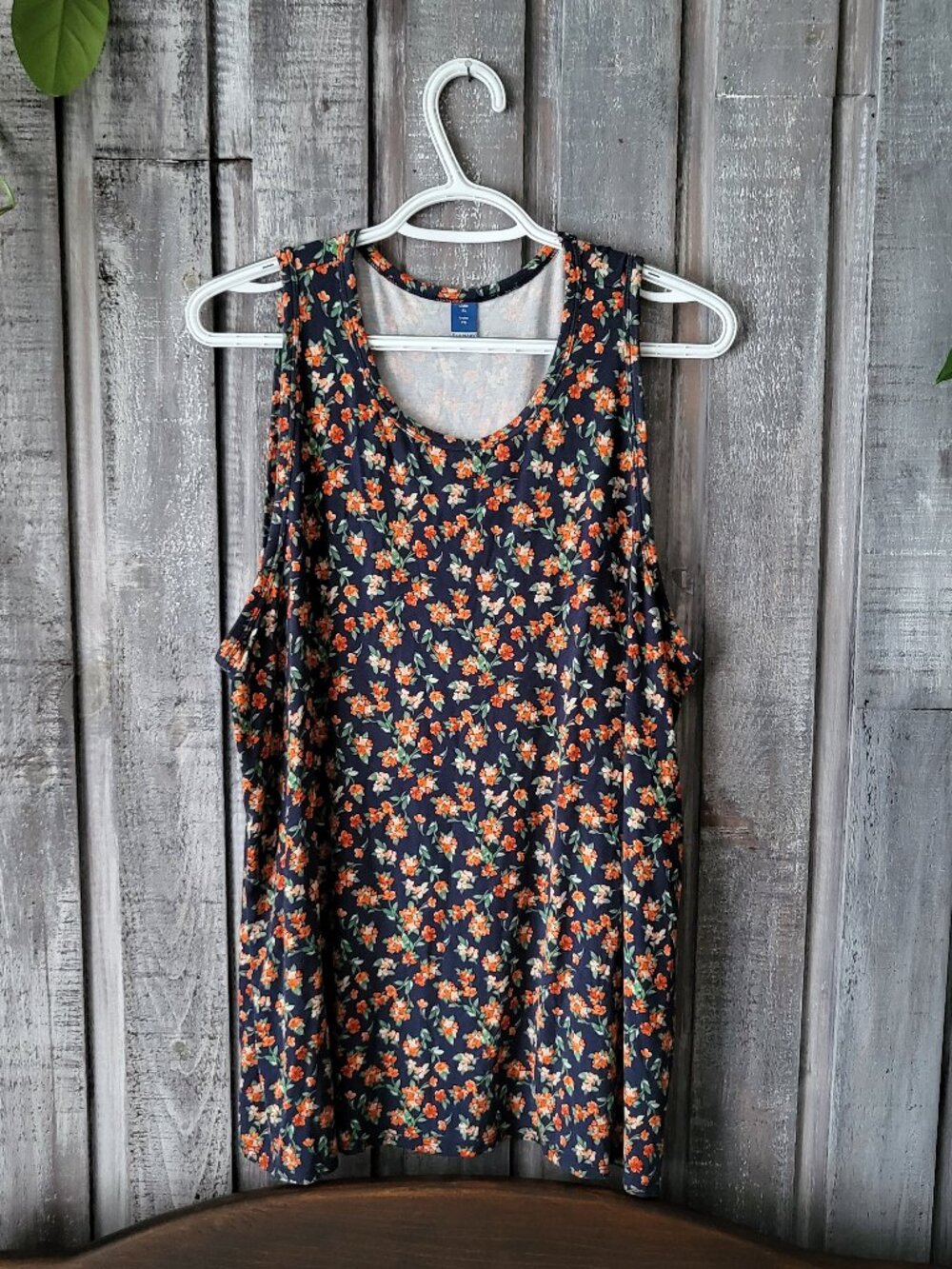 Navy Floral Swing Tank Top Soft Rayon Blend Size XL